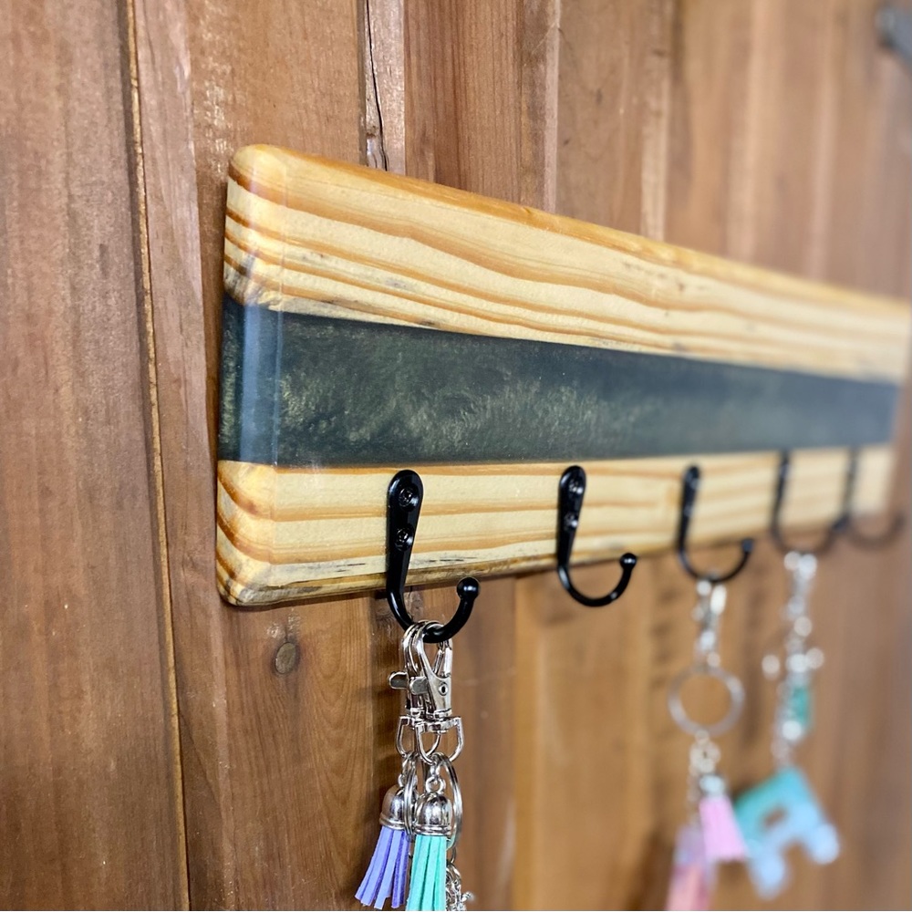 Handmade Olive live Edge Pinewood Resin Key Rack